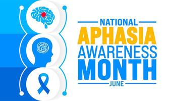 June is National Aphasia Awareness Month background template. Holiday concept. use to background, banner, placard, card, and poster design template with text inscription and standard color. vector