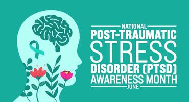 Posttraumatic Stress Disorder or PTSD Awareness Month background template. Holiday concept. use to background, banner, placard, card, and poster design template with text inscription vector