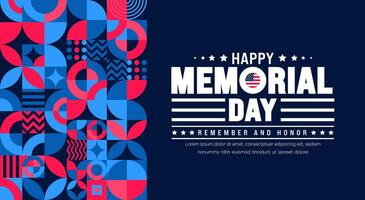 Happy Memorial Day Remember and Honor typography with geometric shape pattern background template. American national holiday with USA flag banner design. vector