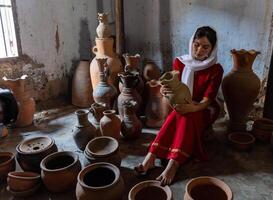 retrato de cham étnico niña en bau truc cerámica aldea, phan sonó ciudad, ninh Thuan provincia, Vietnam foto