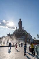 View of Ba Den mountain tourist area, Tay Ninh province, Vietnam. A unique Buddhist architecture with the highest elevation in the area view from below is very beautiful. photo