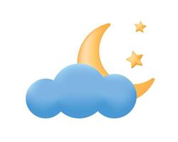 Yellow moon and blue cloud. Weather forecast element. Meteorology 3d icon. Weather forecast element. vector