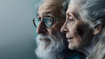 retrato de un Pareja de dos antiguo personas de Jubilación edad. foto