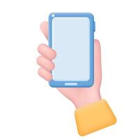 Hand holding smartphone with blank empty screen for mockup mobile 3d concept. vector