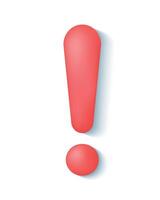 Realistic 3d red Exclamation mark. Danger information message or warning sign. FAQ. vector