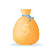 Money bag 3d icon. Cash, save money, banking, business and finance concept. vector