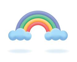 Bright 3d rainbow and blue cloud. Weather or nature icon isolated on white backrgound. Forecast element. vector