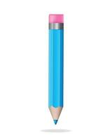 Blue 3d pencil with Eraser. Stationery tool. Volumetric wooden object vector