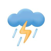 Blue cloud, heavy rain, thunder and lightning. Thunder storm Weather forecast element meteorology 3d icon. vector