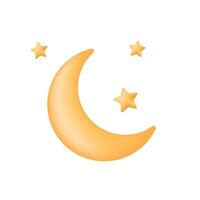 Bright yellow moon and stars. Weather forecast element. Night meteorology 3d icon. vector