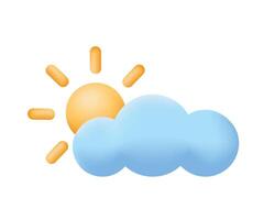 Bright yellow sun and blue cloud icon. Weather forecast 3d element. vector