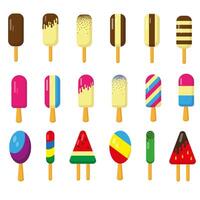 Set of different types of ice cream. Eighteen sweet ice creams.. vector