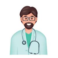 sonriente barbado hombre médico avatar en uniforme con estetoscopio. 3d cuidado de la salud y medicina concepto. vector