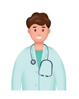 sonriente hombre médico avatar en uniforme con estetoscopio. 3d cuidado de la salud y medicina concepto. vector