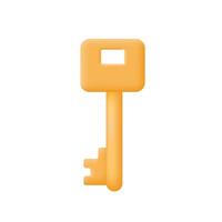 Yellow Key 3d icon isolated on white background. Home Protection, security, real estate, buying property concept. vector