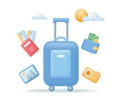 3d travel suitcase and equipment. Go to travel concept. vector