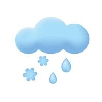 Blue cloud, raindrops and snowflakes. Snow with Pain Weather forecast element icon. 3d vector