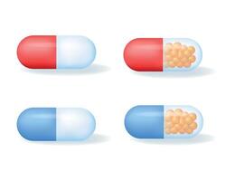 Medical pills, capsules or drugs. Healthcare and medicine concept. 3d medicine icons vector