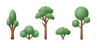 Green 3d trees and bushes. Volumetric plants. vector