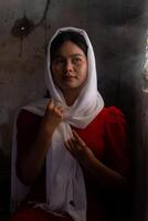 portrait of Cham ethnic girl in Bau Truc pottery village, Phan Rang city, Ninh Thuan province, Vietnam photo