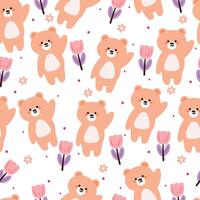 seamless pattern cartoon bear and flower. cute wallpaper for textile, gift wrap paper vector