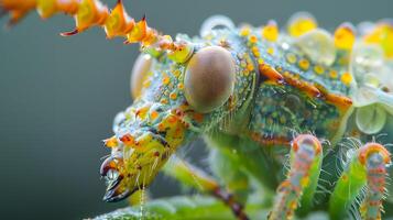 macro fotografía de un insecto con piernas, antenas y ojos. foto