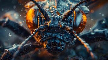 Macro photograph of an insect with legs, antennae and eyes. photo