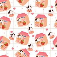seamless pattern cartoon milk in paper carton. cute wallpaper illustration for gift wrap paper vector