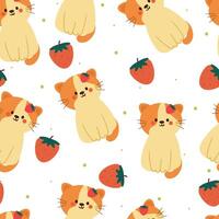 seamless pattern cartoon cat and strawberry. cute animal wallpaper illustration for gift wrap paper vector