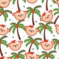 seamless pattern cartoon monkey and coconut tree. cute animal wallpaper for textile, gift wrap paper vector