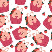 seamless pattern cartoon bunny and cupcake. cute animal wallpaper for textile, gift wrap paper vector