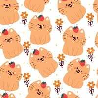 seamless pattern cartoon cat and flower. cute animal wallpaper for textile, gift wrap paper vector