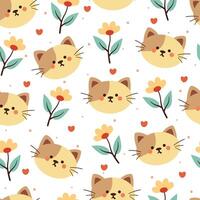 seamless pattern cartoon cat and flower. cute animal wallpaper for textile, gift wrap paper vector