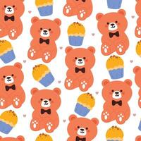 seamless pattern cartoon bear with dessert. cute animal wallpaper illustration for gift wrap paper vector