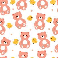 seamless pattern cartoon bear and chick. cute animal wallpaper illustration for gift wrap paper vector
