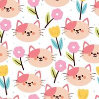 seamless pattern cartoon cat and flower. cute animal wallpaper for textile, gift wrap paper vector