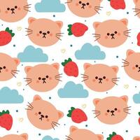 seamless pattern cartoon cat and strawberry. cute animal wallpaper illustration for gift wrap paper vector