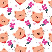 seamless pattern cartoon cat and flower. cute animal wallpaper for textile, gift wrap paper vector