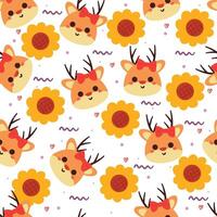 seamless pattern cartoon deer and flower. cute animal wallpaper for textile, gift wrap paper vector