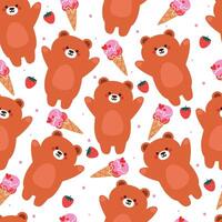 seamless pattern cartoon bear with dessert. cute animal wallpaper illustration for gift wrap paper vector