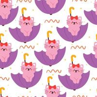 seamless pattern cartoon cat playing with umbrella. cute animal wallpaper with sky element, umbrella vector