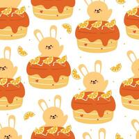 sin costura modelo dibujos animados conejito y linda postre. linda animal fondo de pantalla para textil, regalo envolver papel vector