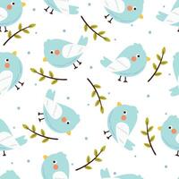 seamless pattern cartoon bird and leaves. cute animal wallpaper illustration for gift wrap paper vector