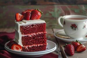 sliced sponge cake with fresh strawberries photo