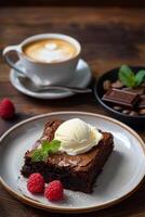 chocolate brownies on wooden background photo