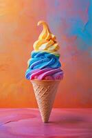 rainbow Ice cream in the cone photo