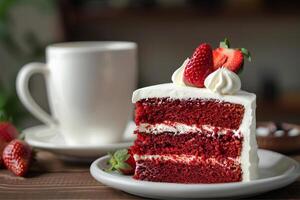 sliced sponge cake with fresh strawberries photo