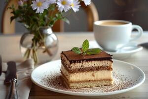 Plate of tiramisu cake photo