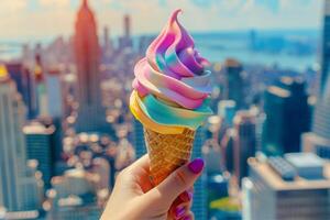 rainbow Ice cream in the cone photo