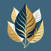 Tropical heliconia and leaf's exotic golden decoration vector